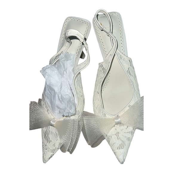 ASOS DESIGN Sunrise Bow Slingback Mid Heel Shoes – Size 11 Ivory Lace - Picture 12 of 16